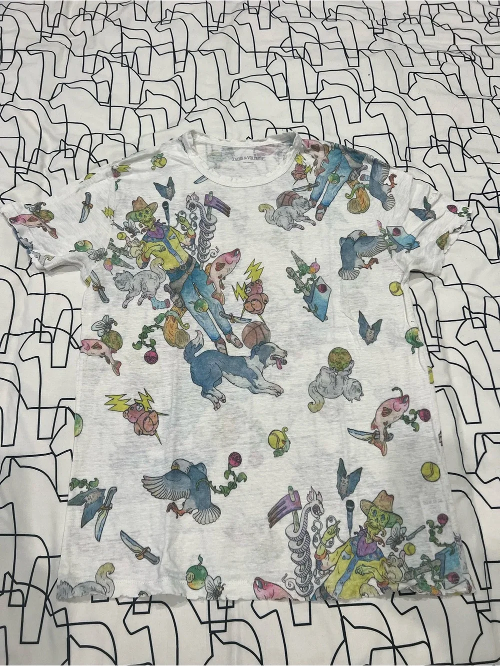 Zadig & Voltaire White Tee with Multicolor Animal & Character Print - Picture 2 of 5